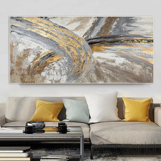 Gold Abstract Brush Strokes Canvas Wall Art
