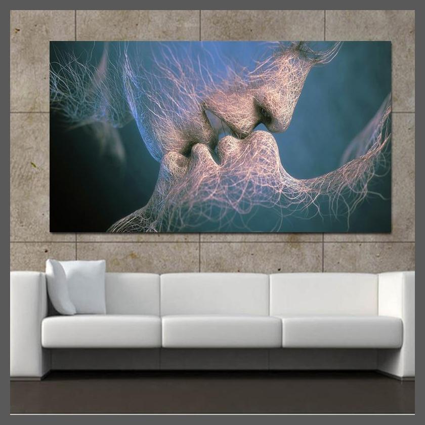 Abstract Art Love Kiss Canvas Wall Art-Unframed-Dablew11
