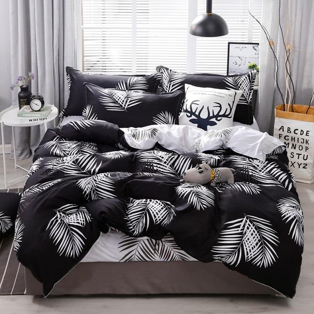 Black Duvet White Sheet Feather Print Bedding Set-Single Cover 150X200-Dablew11