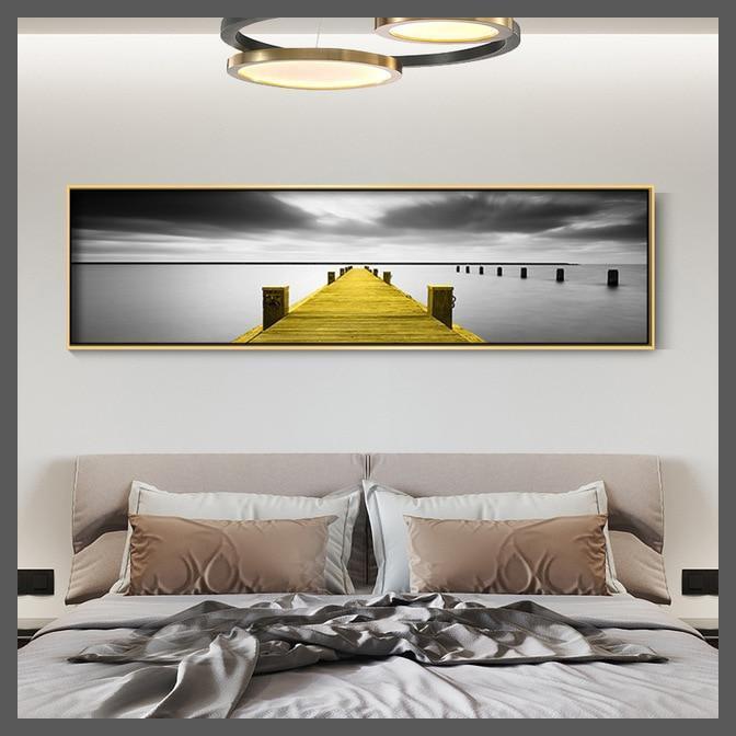 Black and White Harbour Landscape Canvas Wall Art Painting-20x70CM-Dablew11