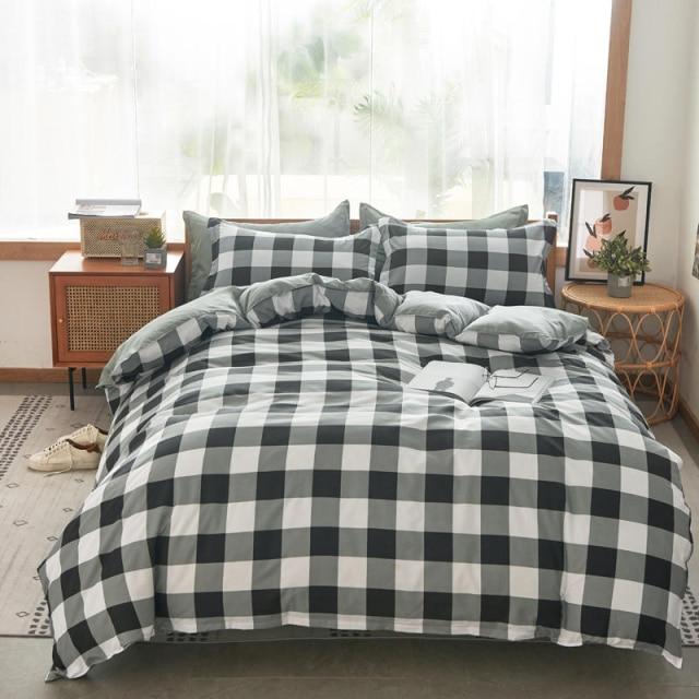 Check Print Duvet Cover Bedsheet Pillow Cover Set-King Cover 220X240cm-Dablew11