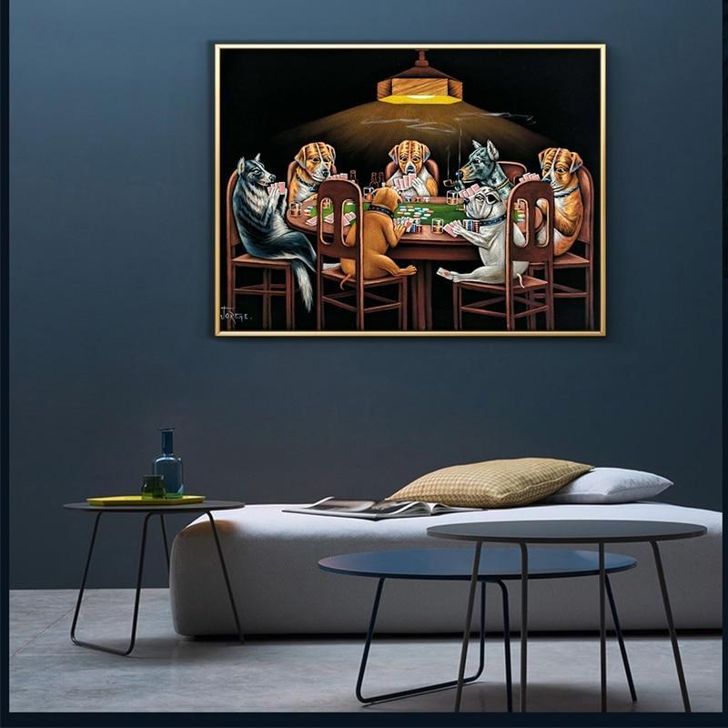 Dogs Playing Cards Poker Canvas Wall Art-Unframed-Dablew11