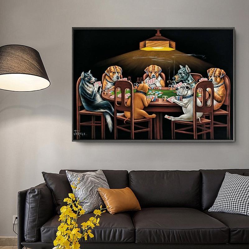 Dogs Playing Cards Poker Canvas Wall Art-Unframed-Dablew11