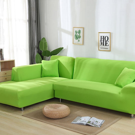 Plain Light Green L Shaped Couch Cover