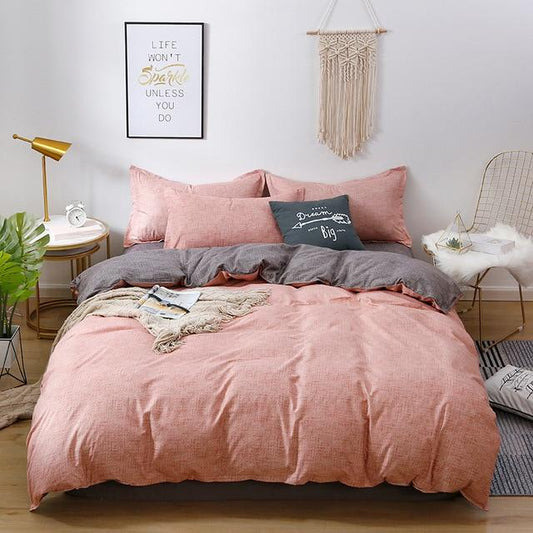 Pink Grey Double Sided Bedding Set-King Cover 220X240cm-Dablew11