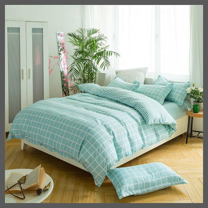 Plaid Light Green Linen Sheets | Plaid Green Sheet set-Full Cover 180X220cm-Dablew11