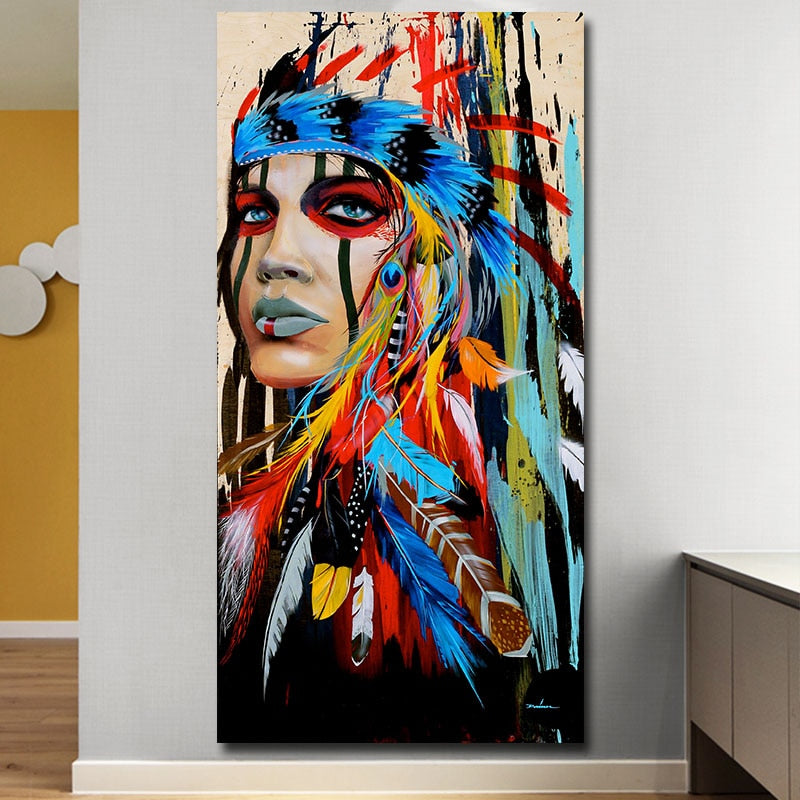 Feathered Women Canvas Wall Art Print - Unframed