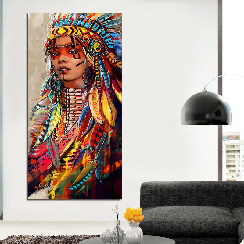 Feathered Women Canvas Wall Art Print - Unframed