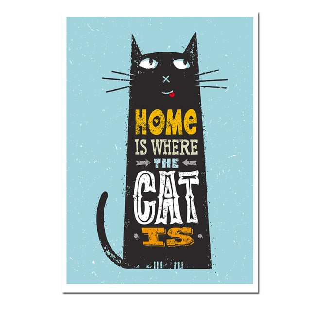 Nordic Poster Prints Black Cat Fish Quotes Wall Art - 1