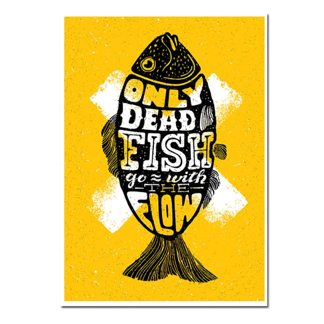 Nordic Poster Prints Black Cat Fish Quotes Wall Art - 2