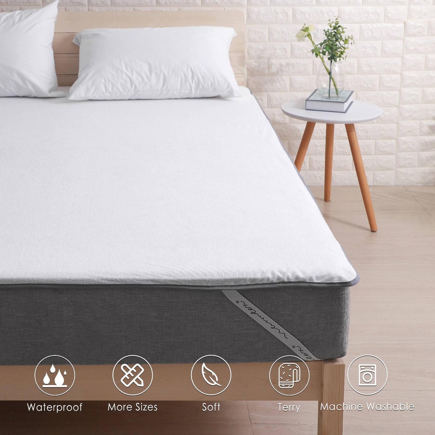 Waterproof Terry Mattress Protector with Elastic Bands In the 4 Corners