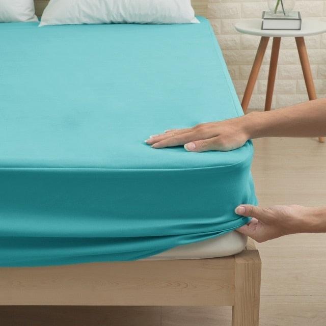 Waterproof Fitted Mattress Cover -Light Cyan