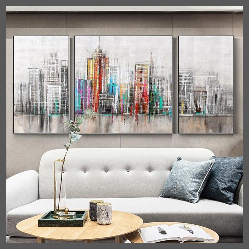 3 Panels Modern Colorful City Canvas Wall Art Print - Unframed-25x50CM 50X50CM-Dablew11