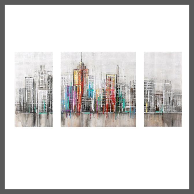 3 Panels Modern Colorful City Canvas Wall Art Print - Unframed-Dablew11