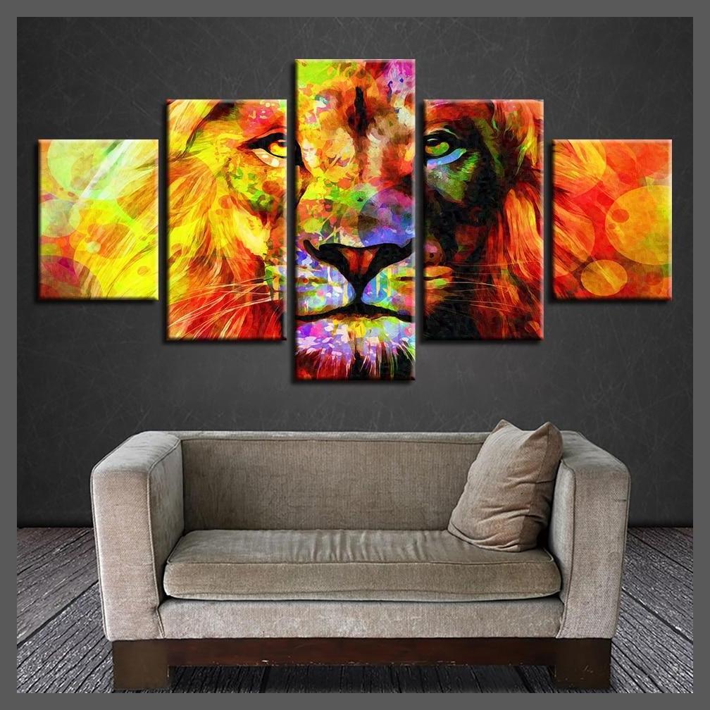 5 Pieces HD Printed Abstract Color Lion Picture Canvas Wall Art-10x15 10x20 10x25cm-Dablew11