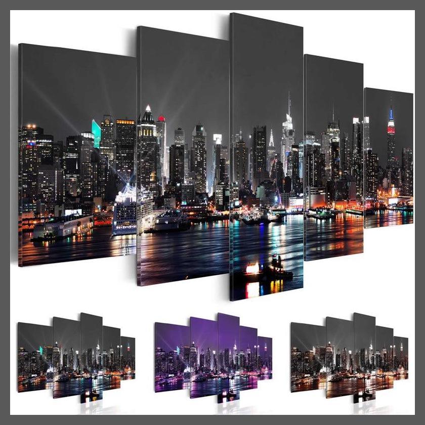 5 Pieces New York City Construction Scenery Canvas Wall Art-Dablew11