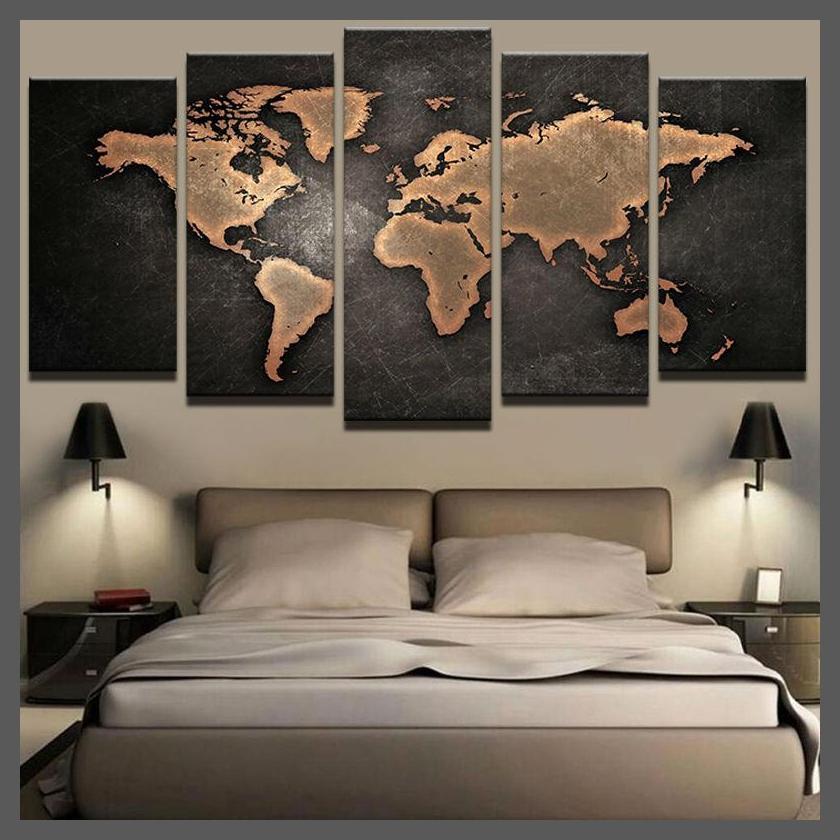 5 Pieces Retro World Map Canvas Wall Art-Medium-20x35 20x45 20x55cm-Dablew11