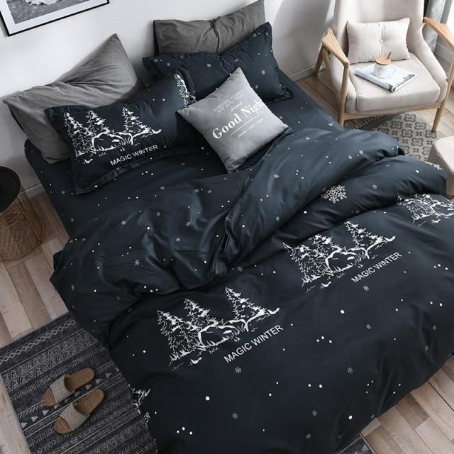 Black and Grey Magic Winter Bedding Set-Single Cover 150X200-Dablew11