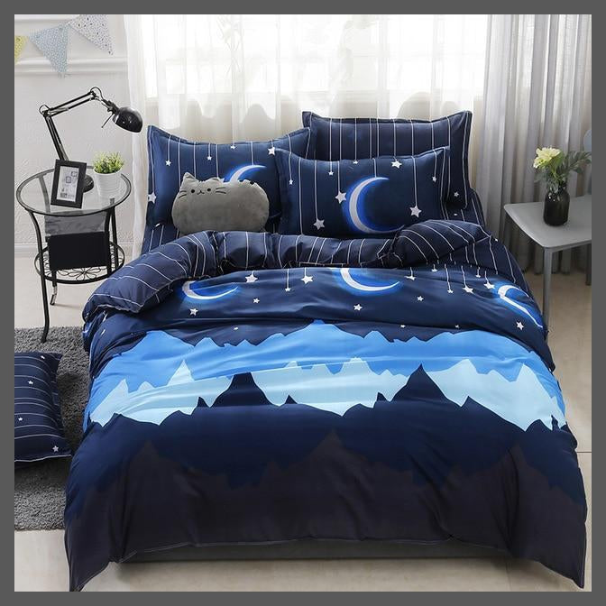 Blue night starry sky children comforter set | kids bedding-Single Cover 150X200-Dablew11