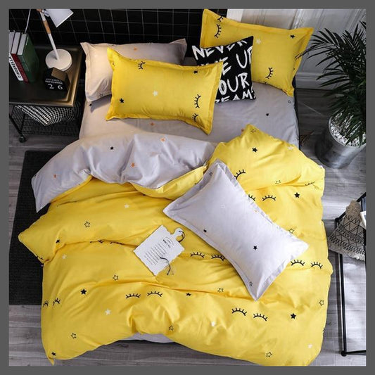 Cartoon Stars Yellow Linen Bedding Sets | Yellow Bedding-King Cover 220X240cm-Dablew11