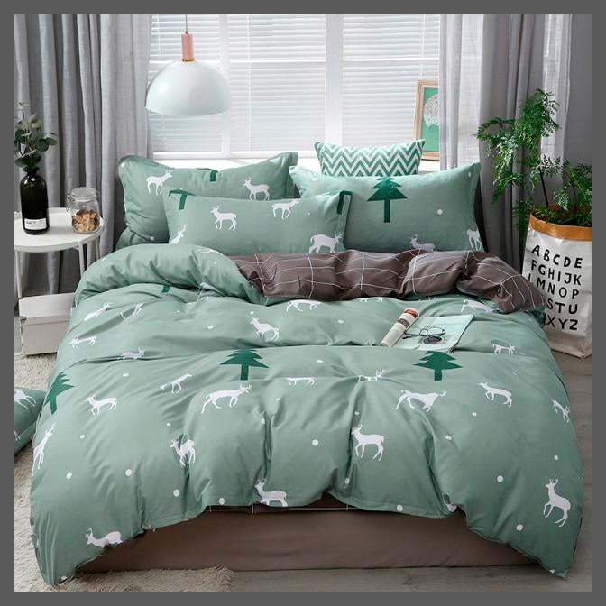 Deer Pattern Sage Green Sheets | Green Comforter Sets-Single Cover 150X200-Dablew11