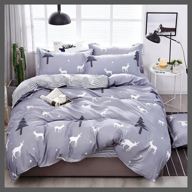 Deer Printed Reversible Light Grey Bedding Linen Sheets-King Cover 220X240cm-Dablew11