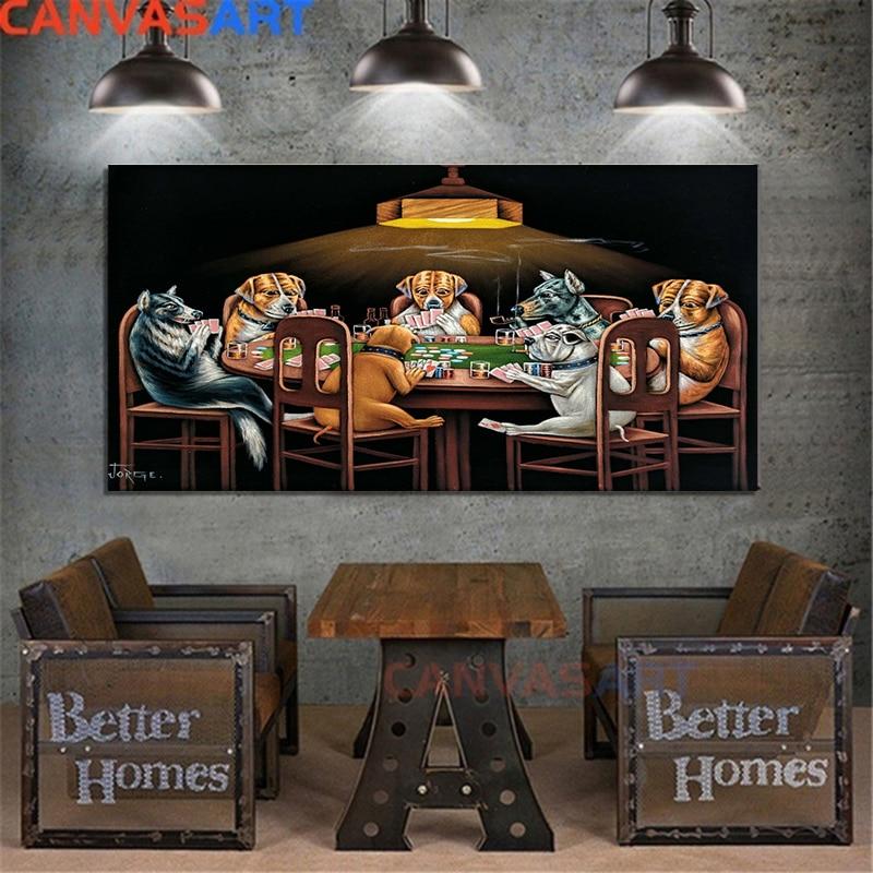 Dogs Playing Cards Poker Canvas Wall Art-Unframed-A-Dablew11