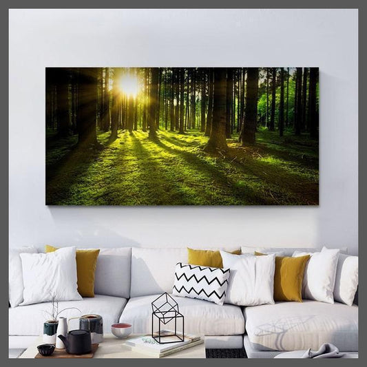 Forest Morning Scenery Canvas Wall Art Print - Unframed-70X140CM-Dablew11