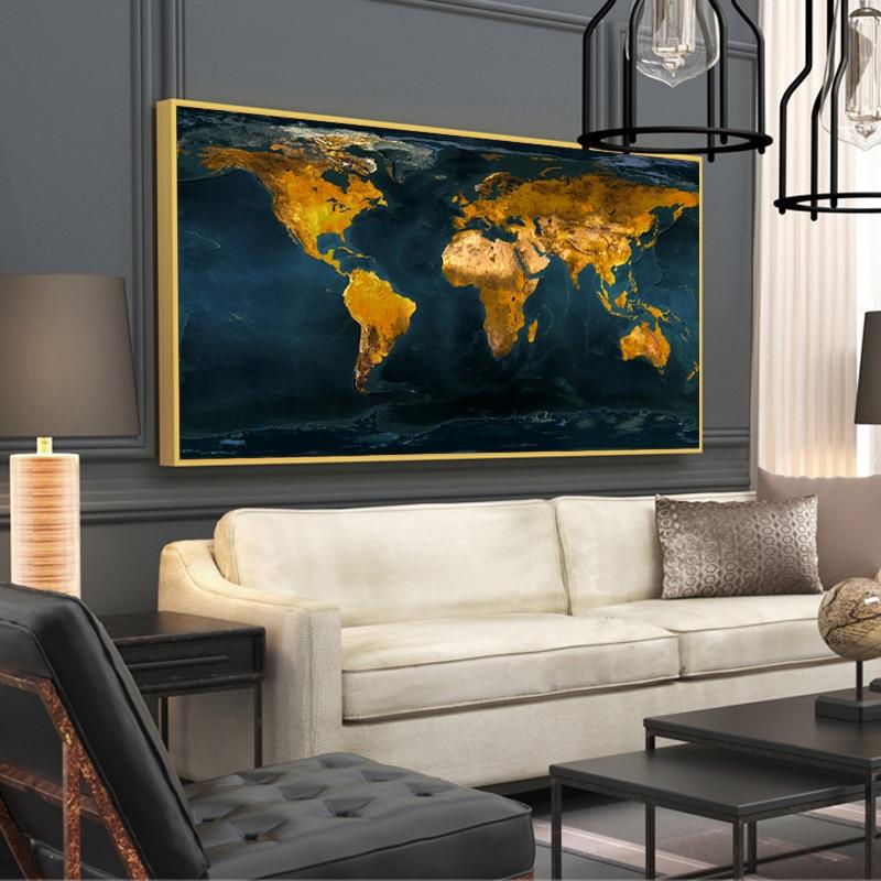 Golden World Map Canvas Wall Pictures Paintings Posters Wall Art-Unframed-Dablew11