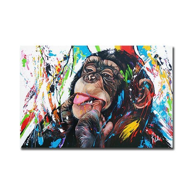 Graffiti Colorful Pop Cute Monkey Canvas Paintings Poster Wall Art-Unframed-A-Dablew11