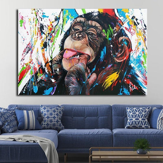 Graffiti Colorful Pop Cute Monkey Canvas Paintings Poster Wall Art-Unframed-Dablew11