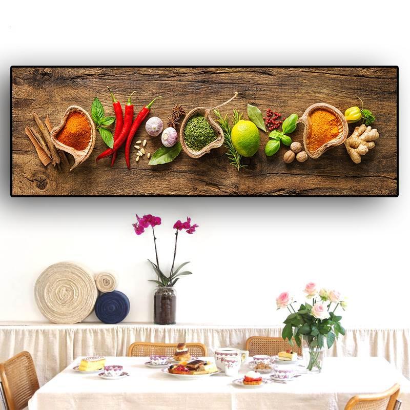 Grains Spices Spoon Peppers Kitchen Canvas Painting-Unframed-Dablew11