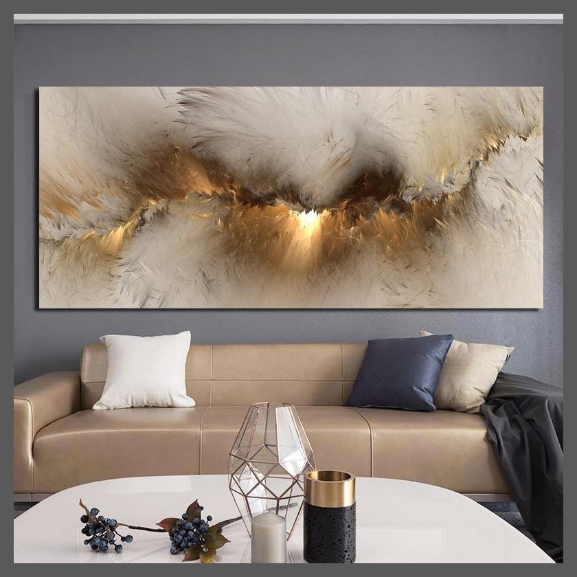 Grey Golden Fusion Abstract Oil Painting Canvas Wall Art - Unframed-40x90cm-Dablew11