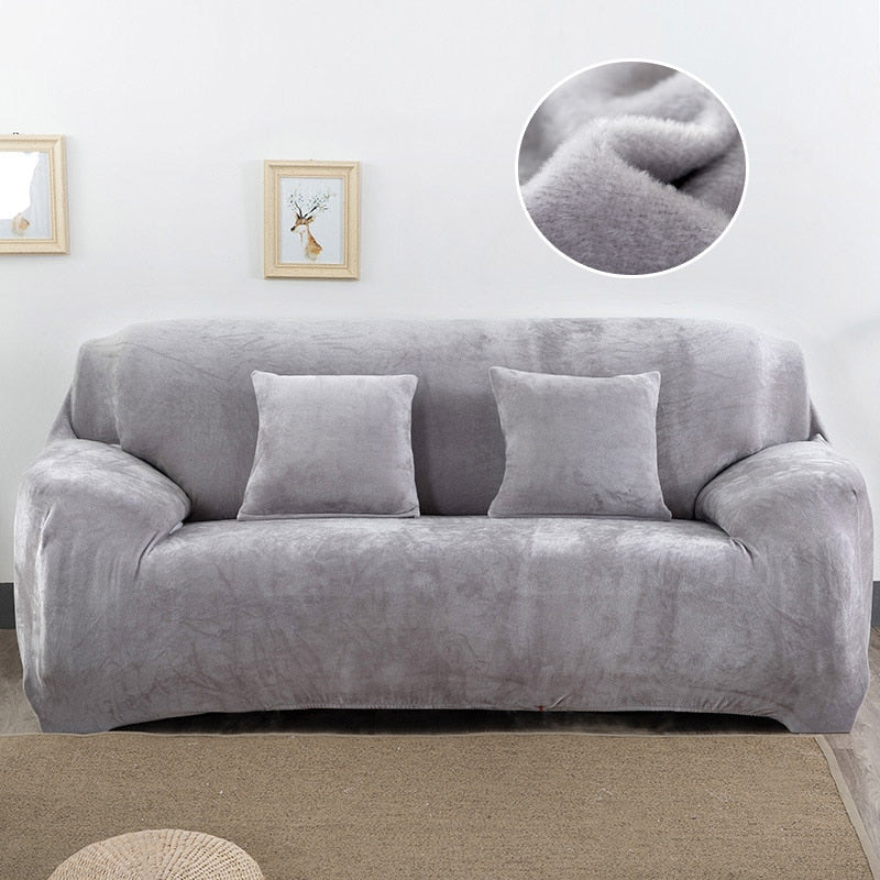 Silver Grey Plush Couch Cover