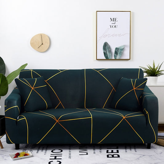 Dark Green with Golden Lines Magic Couch Cover