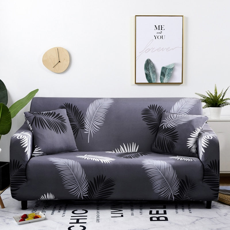 Dark Grey with Black and White Feather Magic Couch Cover