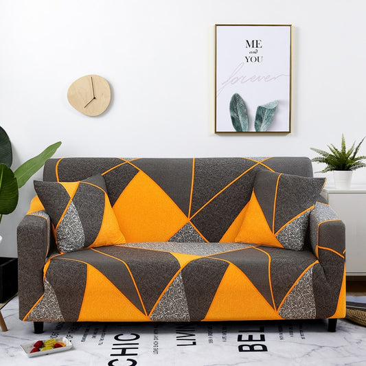 Yellow and Brown Slipcover for Sectional With Attached Cushions