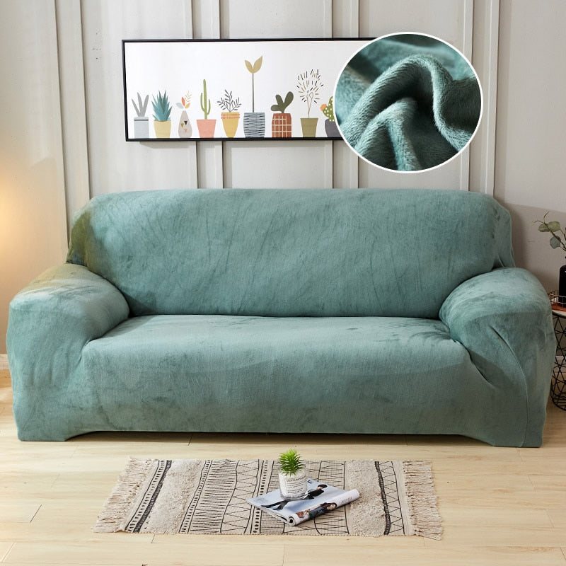 Cyan Blue Plush Couch Cover