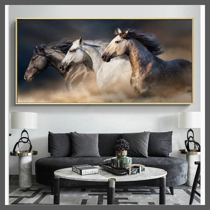 Harmony Horses Water Ink Canvas Wall Art Print - Unframed-Horses Three left-Dablew11