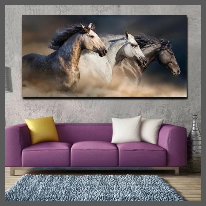 Harmony Horses Water Ink Canvas Wall Art Print - Unframed-Horses Three right-Dablew11