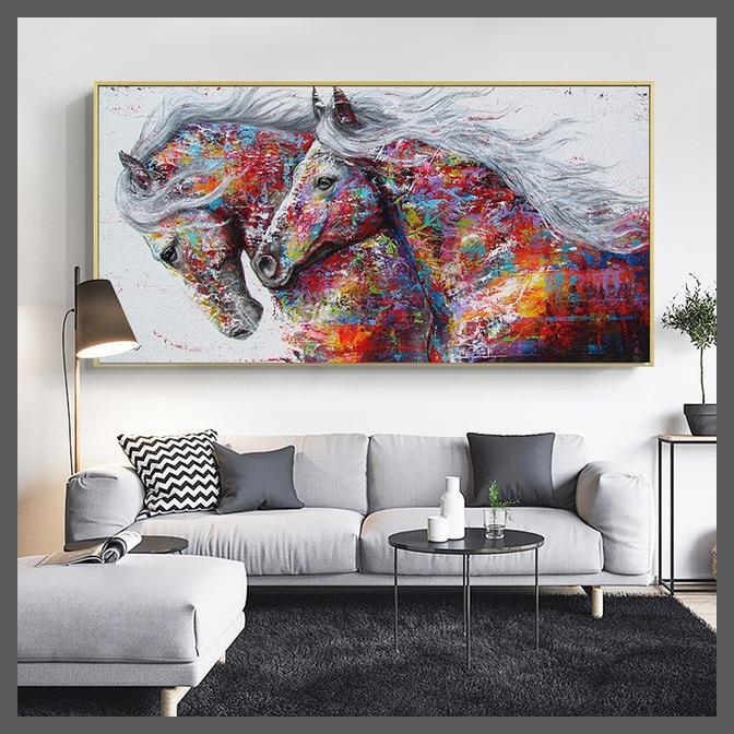 Harmony Horses Water Ink Canvas Wall Art Print - Unframed-Two Horses 1-Dablew11