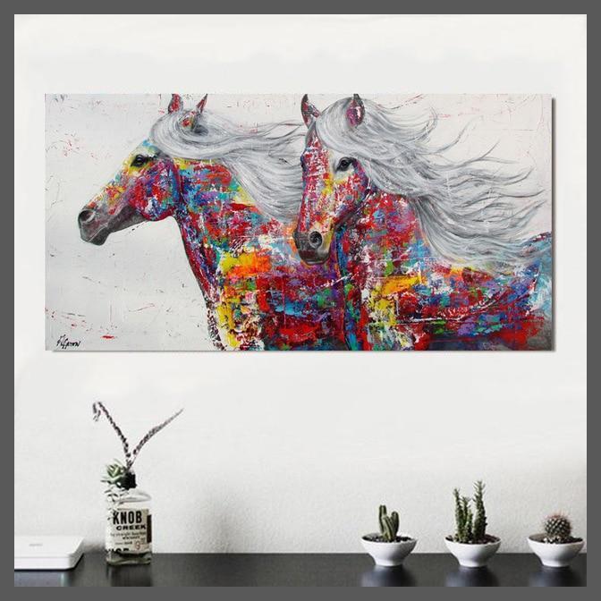 Harmony Horses Water Ink Canvas Wall Art Print - Unframed-Two Horses 2-Dablew11