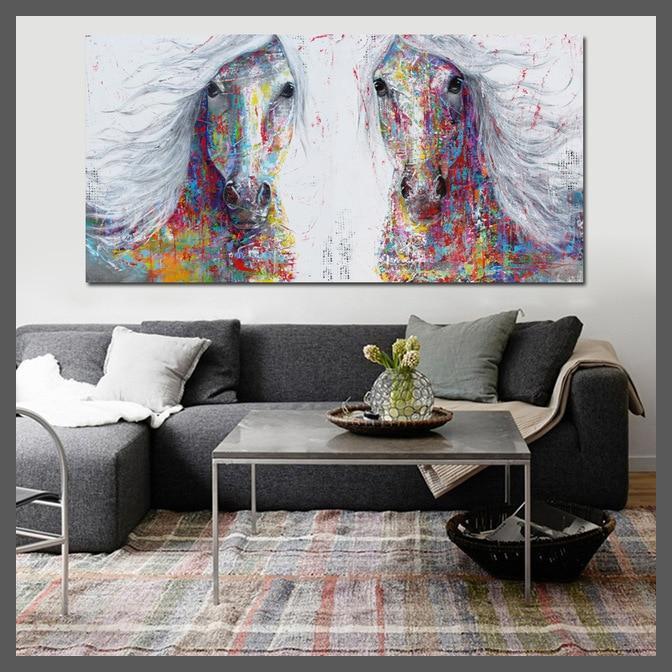 Harmony Horses Water Ink Canvas Wall Art Print - Unframed-Two Horses 3-Dablew11