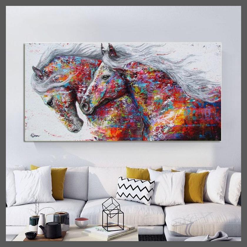 Harmony Horses Water Ink Canvas Wall Art Print - Unframed-Dablew11