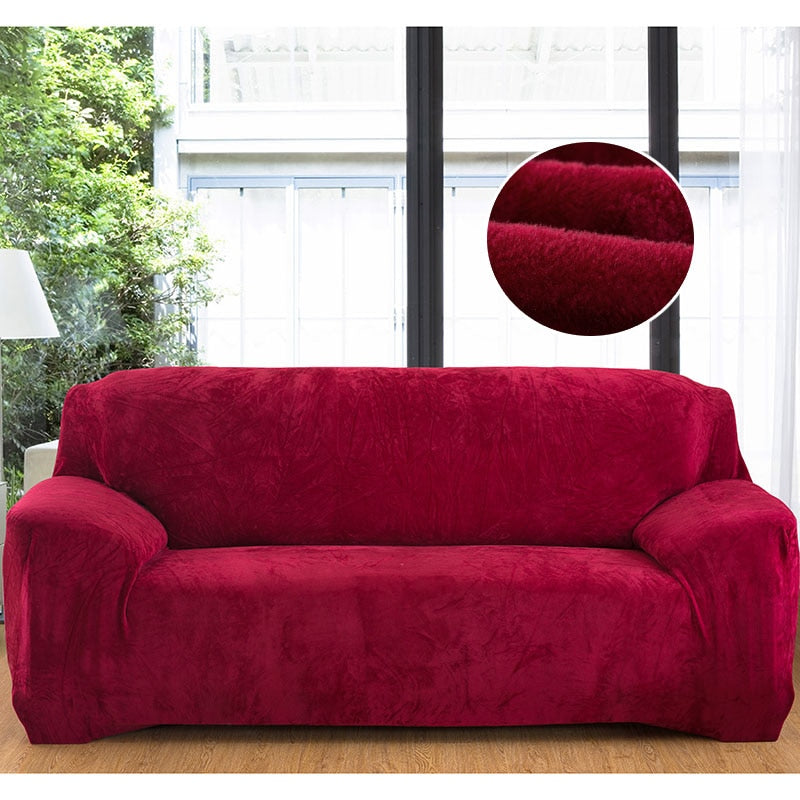 Wine Red Plush Couch Cover