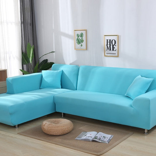 Light Blue Sectional Plain Couch Cover