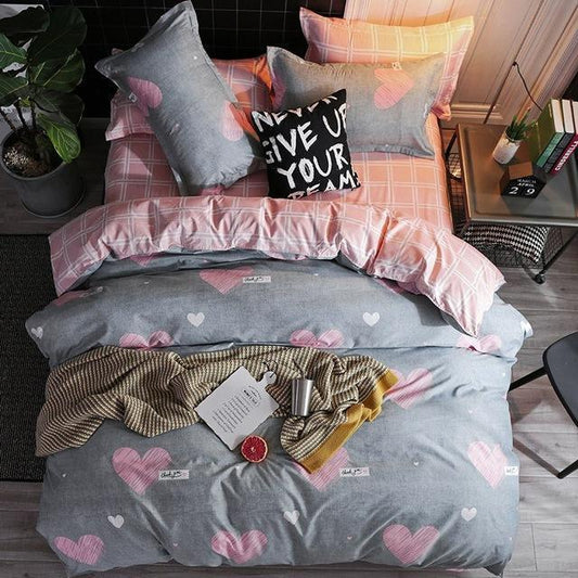 Heart Shape Pink and Grey Sheets Double Sided-Single Cover 150X200-Dablew11