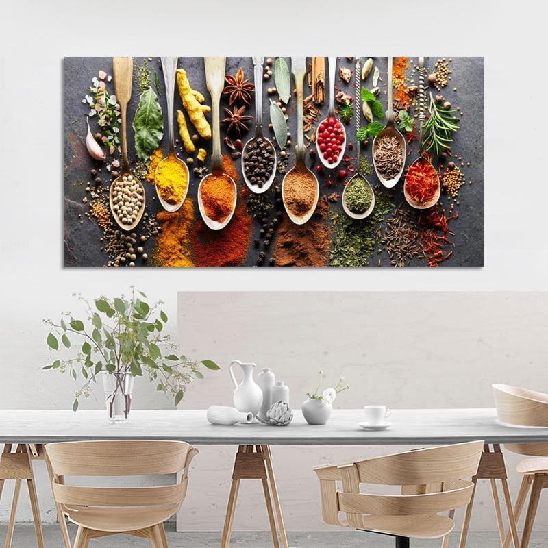 Kitchen Colorful Spice and Spoon In Table Canvas Print Wall Art-Unframed-Dablew11