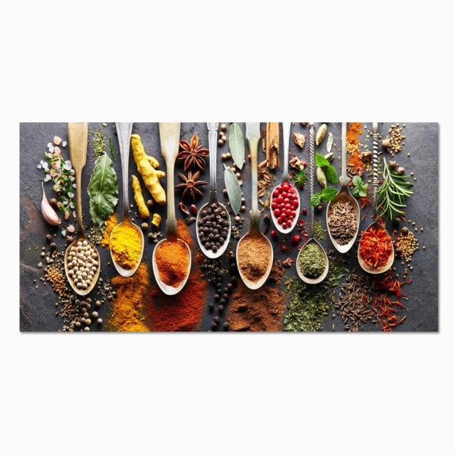 Kitchen Colorful Spice and Spoon In Table Canvas Print Wall Art-Unframed-A-Dablew11