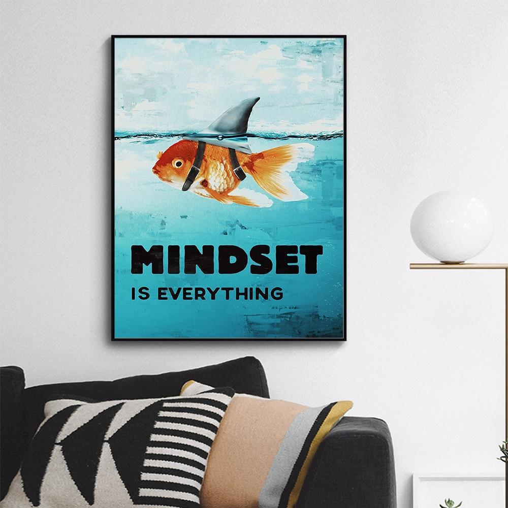Mindset Is Everything Motivational Shark Fish Animal Canvas Painting-Unframed-Dablew11